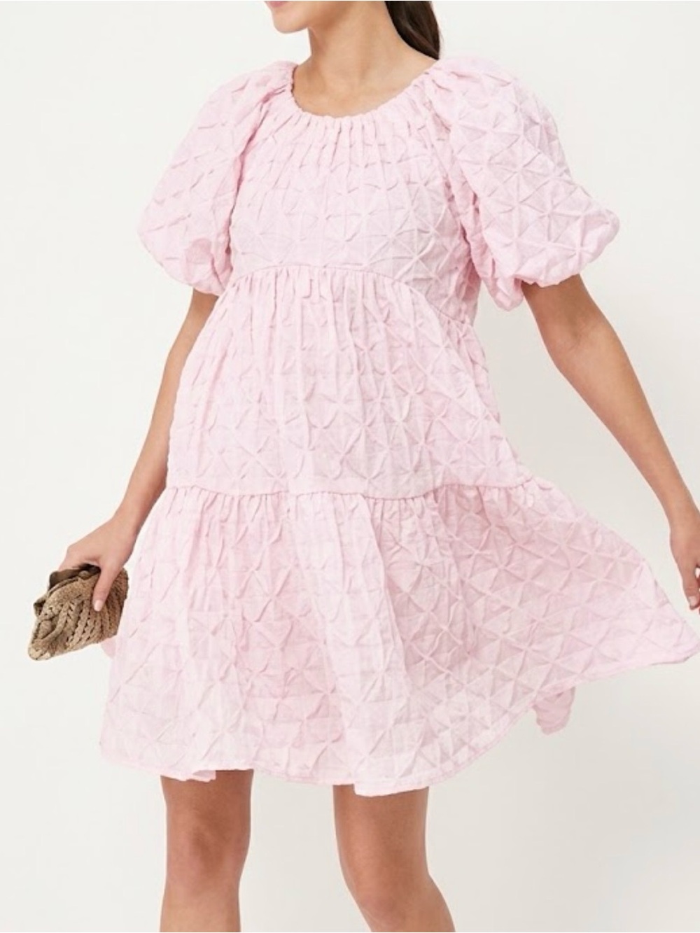 Hyacinth House Pink Diamond Textured Isabella Mini Dress Tuckernuck Puff Medium